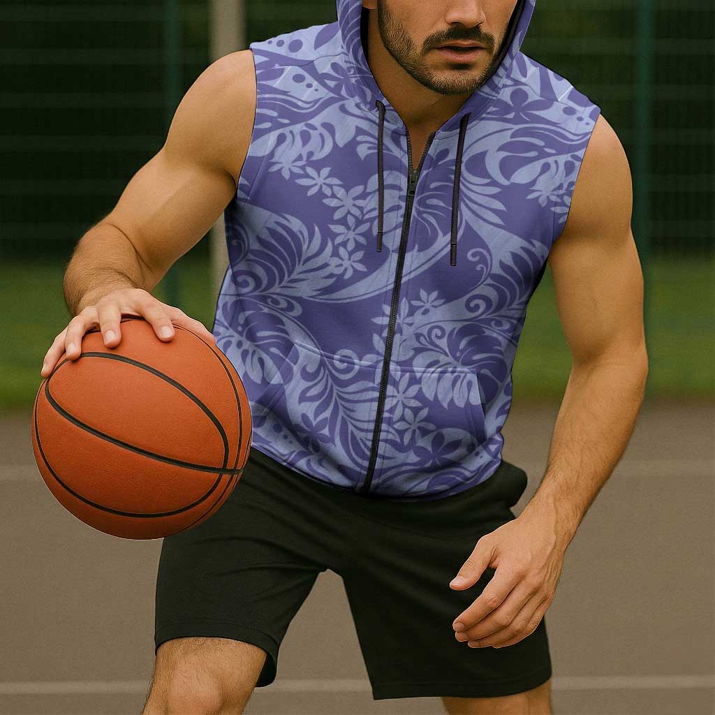 Tahiti Vareau Tiare Floral Sleeveless Zip Hoodie Monstera Palm Tropical Leaves - Polynesian Pride