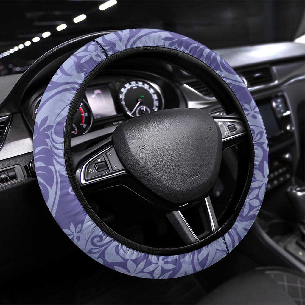 Tahiti Vareau Tiare Floral Steering Wheel Cover Monstera Palm Tropical Leaves LT01 Universal Fit Purple - Polynesian Pride