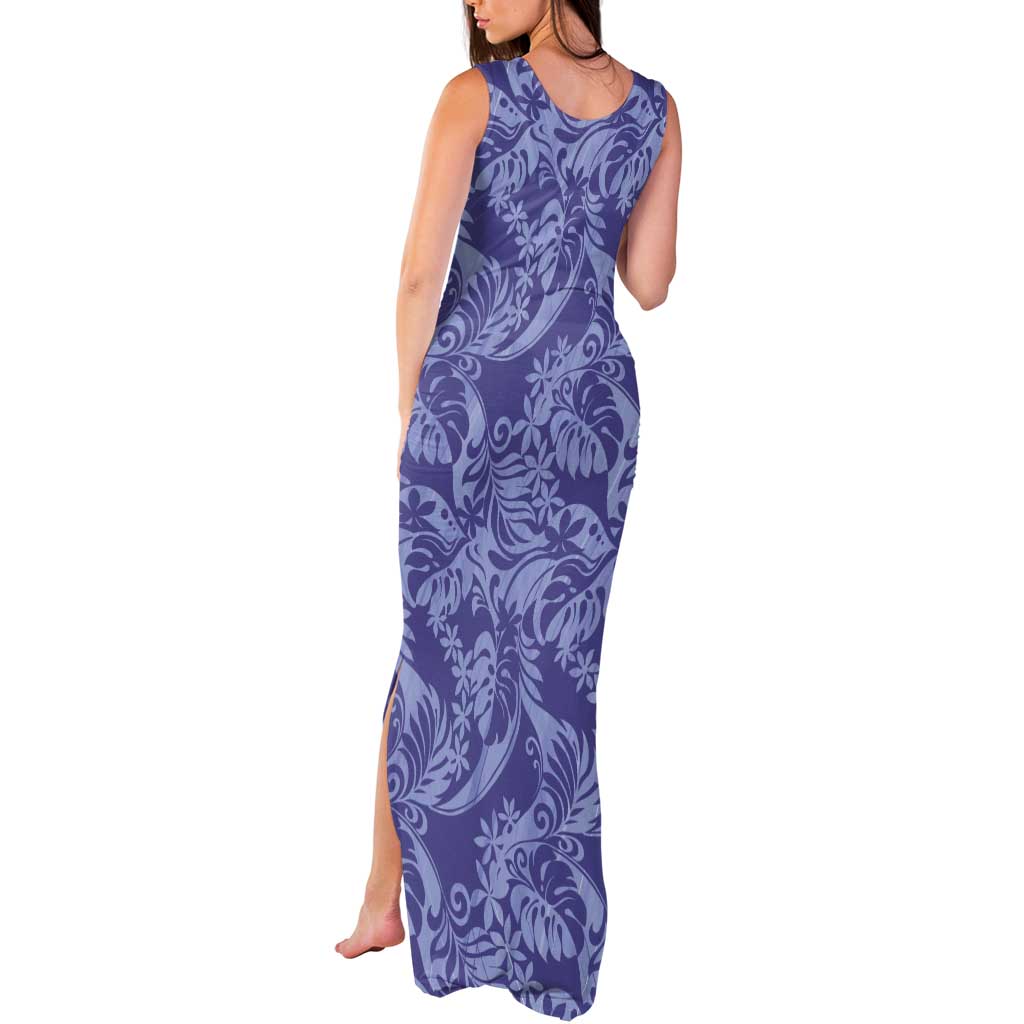 Tahiti Vareau Tiare Floral Tank Maxi Dress Monstera Palm Tropical Leaves - Polynesian Pride