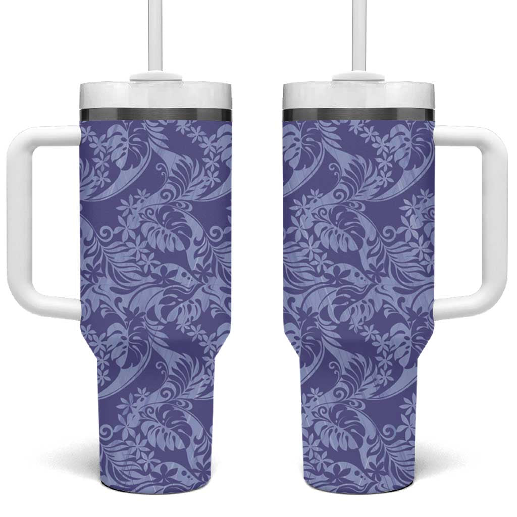 Tahiti Vareau Tiare Floral Tumbler With Handle Monstera Palm Tropical Leaves - Polynesian Pride