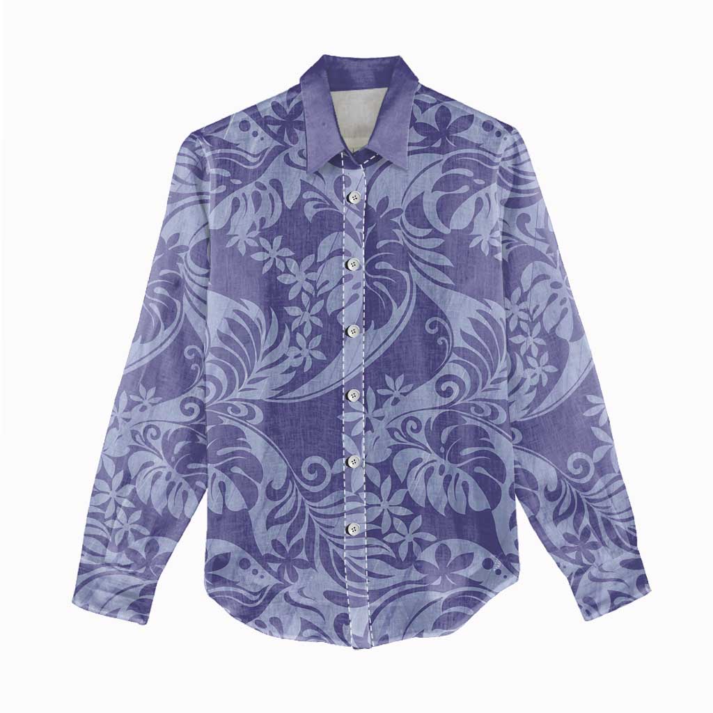 Tahiti Vareau Tiare Floral Women Casual Shirt Monstera Palm Tropical Leaves LT01 - Polynesian Pride