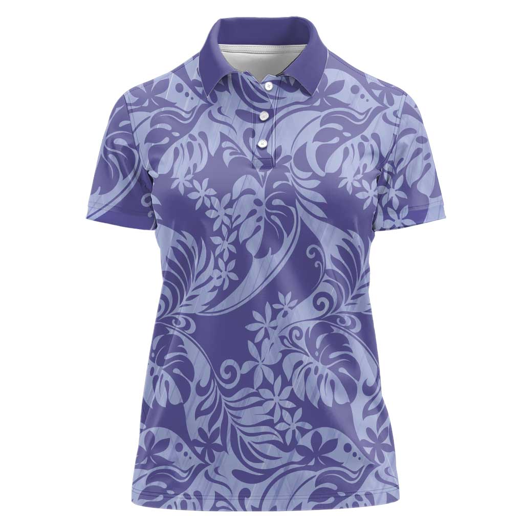 Tahiti Vareau Tiare Floral Women Polo Shirt Monstera Palm Tropical Leaves - Polynesian Pride