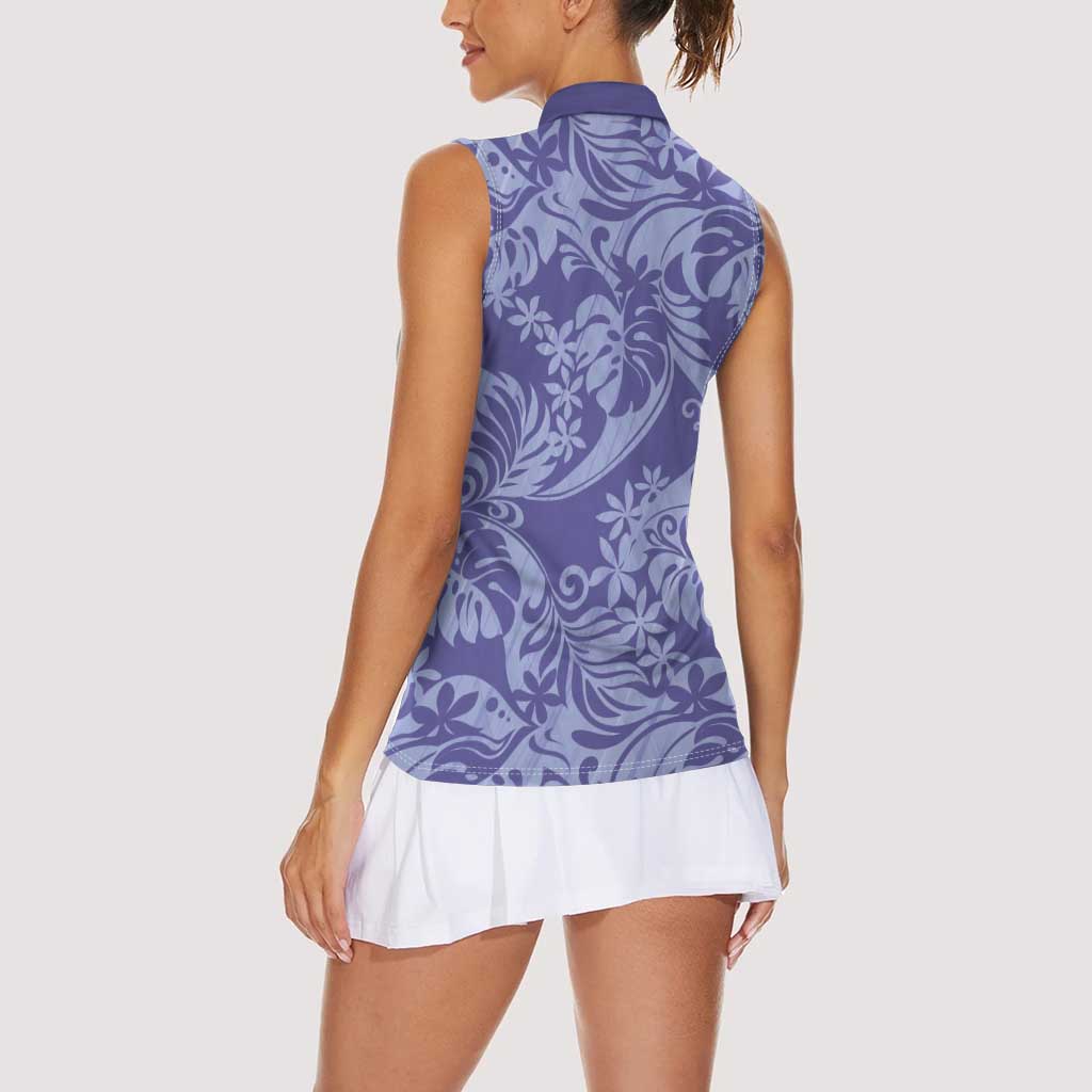 Tahiti Vareau Tiare Floral Women Sleeveless Polo Shirt Monstera Palm Tropical Leaves LT01 - Polynesian Pride