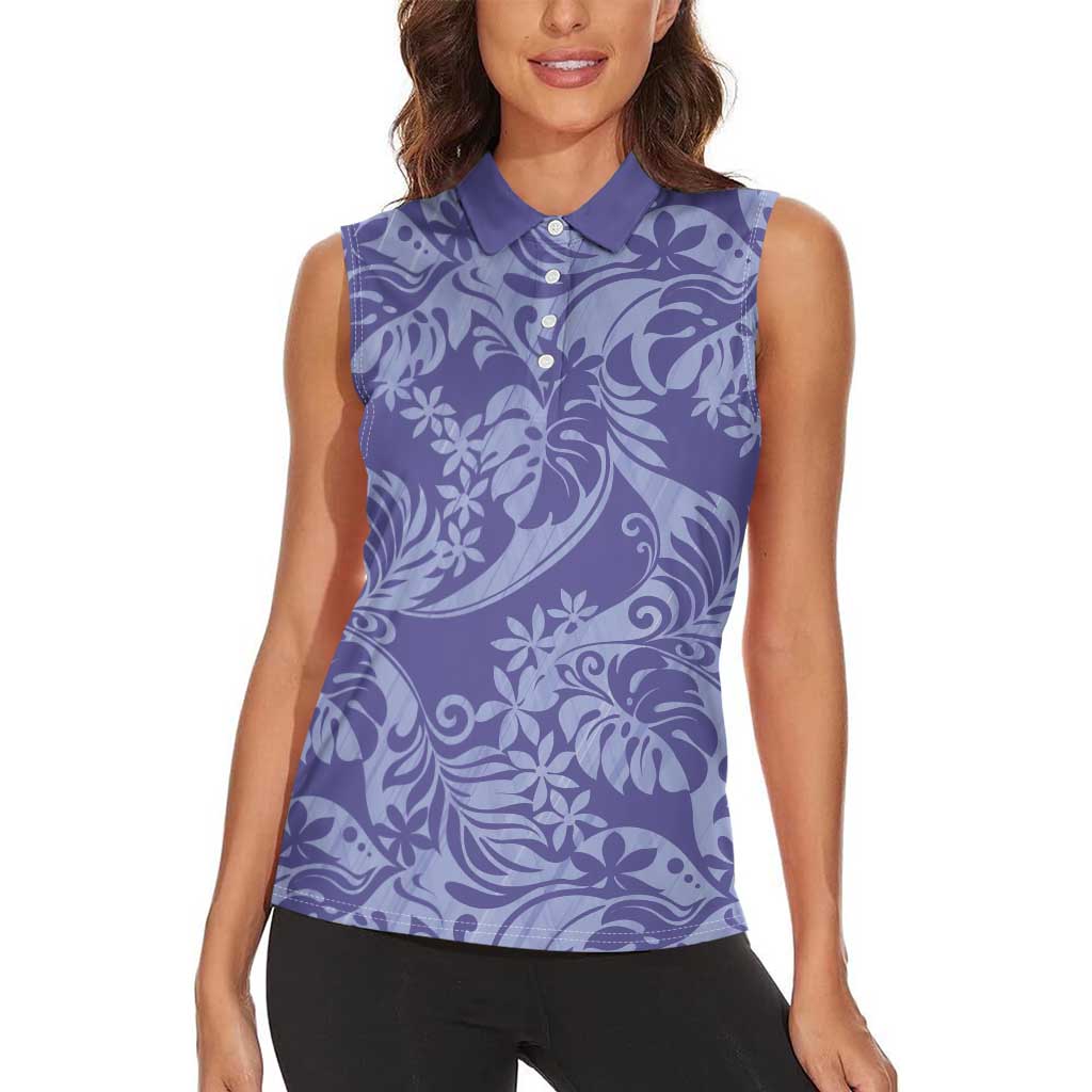 Tahiti Vareau Tiare Floral Women Sleeveless Polo Shirt Monstera Palm Tropical Leaves LT01 - Polynesian Pride
