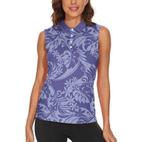 Tahiti Vareau Tiare Floral Women Sleeveless Polo Shirt Monstera Palm Tropical Leaves LT01 - Polynesian Pride