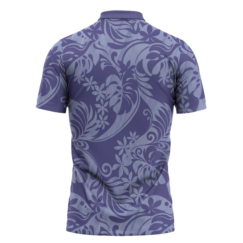 Tahiti Vareau Tiare Floral Zipper Polo Shirt Monstera Palm Tropical Leaves - Polynesian Pride