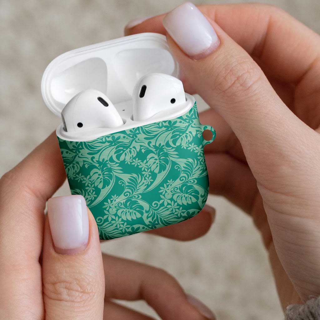Tahiti Teal Tiare Floral AirPods Case Monstera Palm Tropical Leaves - Polynesian Pride