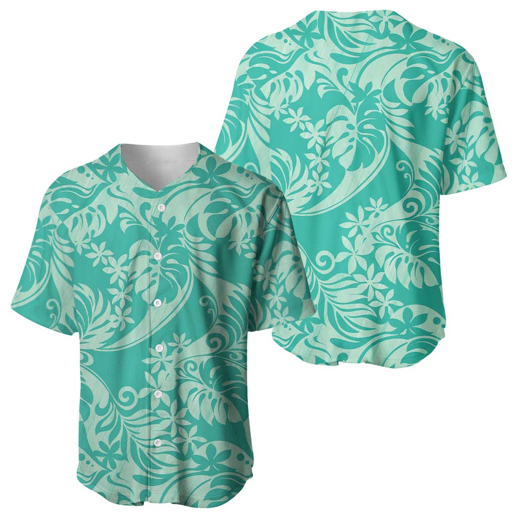 Tahiti Teal Tiare Floral Baseball Jersey Monstera Palm Tropical Leaves - Polynesian Pride