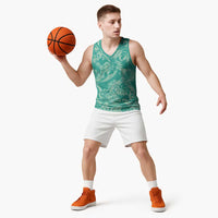 Tahiti Teal Tiare Floral Basketball Jersey Monstera Palm Tropical Leaves - Polynesian Pride