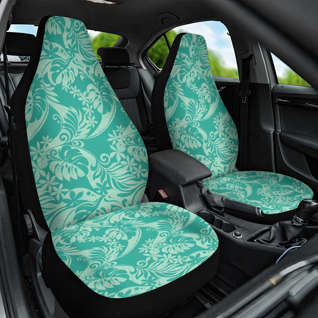 Tahiti Teal Tiare Floral Car Seat Cover Monstera Palm Tropical Leaves - Polynesian Pride