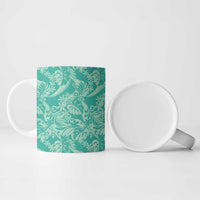 Tahiti Teal Tiare Floral Ceramic Mug Monstera Palm Tropical Leaves - Polynesian Pride