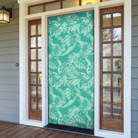 Tahiti Teal Tiare Floral Door Cover Monstera Palm Tropical Leaves - Polynesian Pride