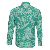 Tahiti Teal Tiare Floral Family Matching Off The Shoulder Long Sleeve Dress and Hawaiian Shirt Monstera Palm Tropical Leaves LT01 - Polynesian Pride