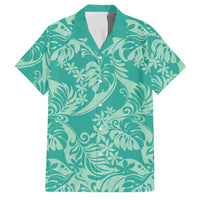 Tahiti Teal Tiare Floral Family Matching Summer Maxi Dress and Hawaiian Shirt Monstera Palm Tropical Leaves LT01 Dad's Shirt - Short Sleeve Teal - Polynesian Pride