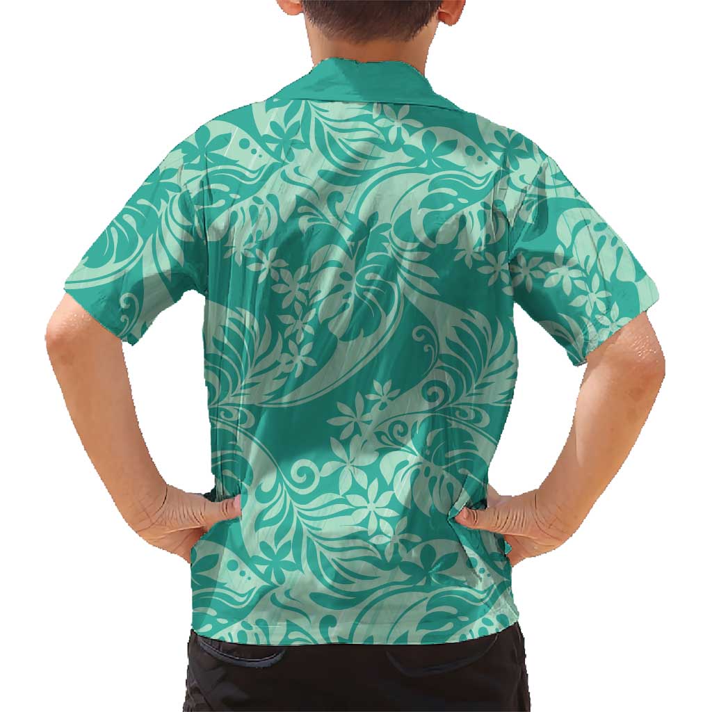 Tahiti Teal Tiare Floral Family Matching Tank Maxi Dress and Hawaiian Shirt Monstera Palm Tropical Leaves LT01 - Polynesian Pride