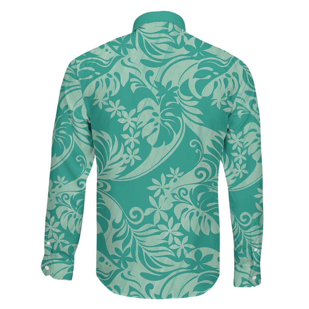 Tahiti Teal Tiare Floral Family Matching Tank Maxi Dress and Hawaiian Shirt Monstera Palm Tropical Leaves LT01 - Polynesian Pride