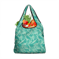 Tahiti Teal Tiare Floral Grocery Bag Monstera Palm Tropical Leaves LT01 1-pack One Size Teal - Polynesian Pride