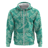 Tahiti Teal Tiare Floral Hoodie Monstera Palm Tropical Leaves - Polynesian Pride