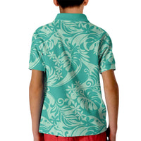 Tahiti Teal Tiare Floral Kid Polo Shirt Monstera Palm Tropical Leaves - Polynesian Pride