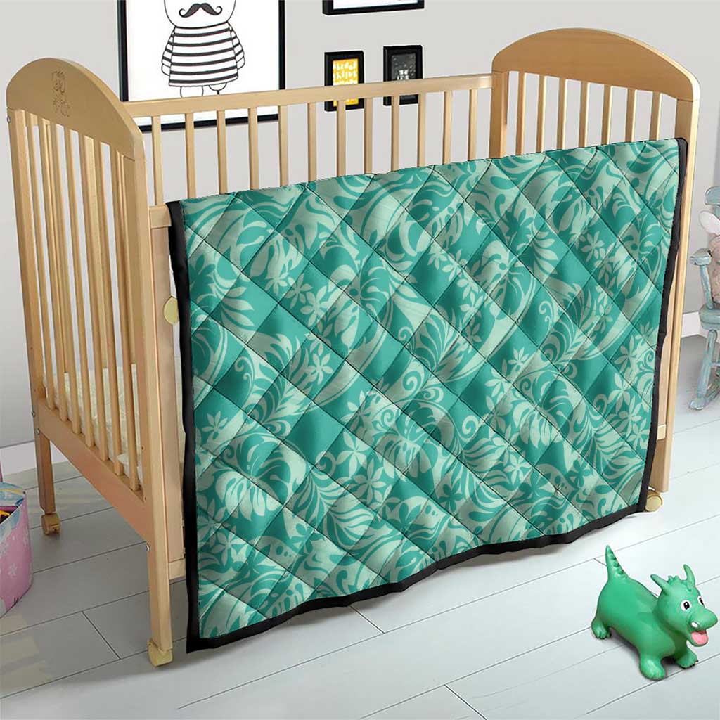 Tahiti Teal Tiare Floral Quilt Monstera Palm Tropical Leaves - Polynesian Pride