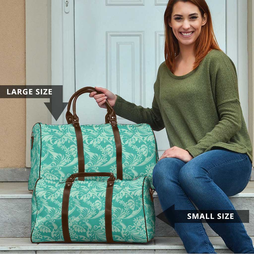 Tahiti Teal Tiare Floral Travel Bag Monstera Palm Tropical Leaves - Polynesian Pride