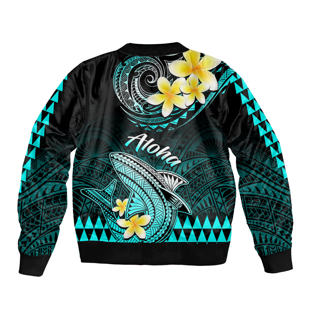 Hawaii Sleeve Zip Bomber Jacket Polynesian Shark with Kakau Turquoise Version LT01 - Polynesian Pride