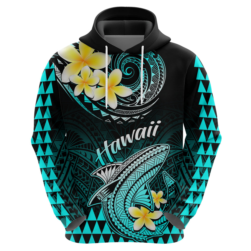 Personalised Hawaii Hoodie Polynesian Shark with Kakau Turquoise Version LT01 - Polynesian Pride