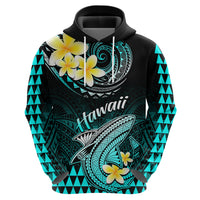 Personalised Hawaii Hoodie Polynesian Shark with Kakau Turquoise Version LT01 - Polynesian Pride