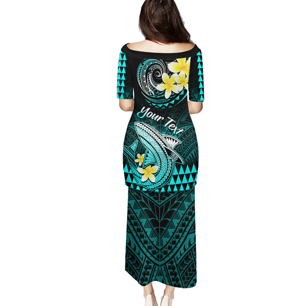 Personalised Hawaii Puletasi Polynesian Shark with Kakau Turquoise Version LT01 - Polynesian Pride
