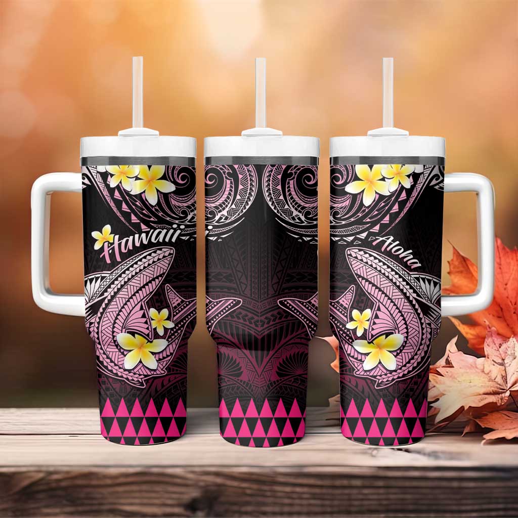 Hawaii Tumbler With Handle Polynesian Shark with Kakau Pink Version