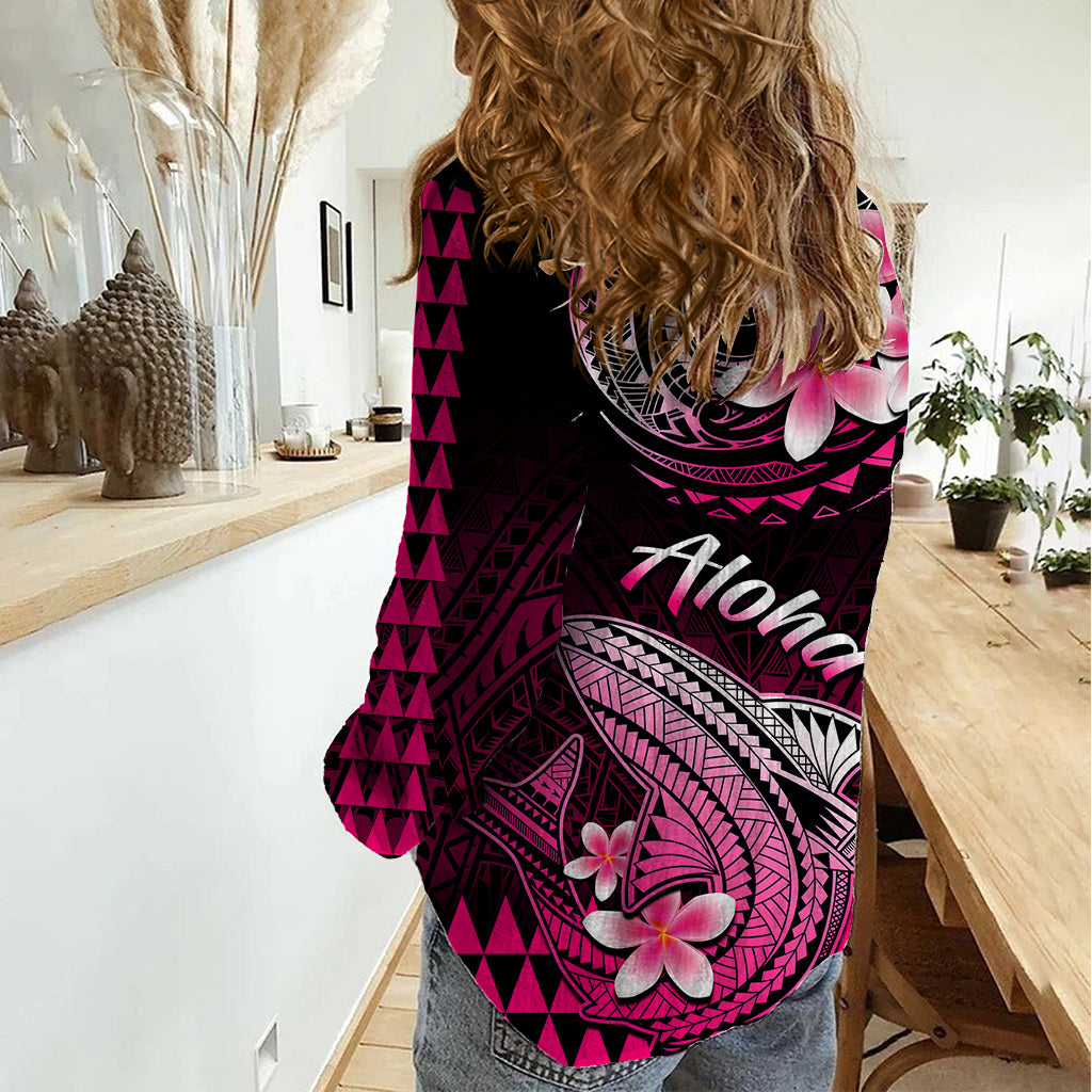 Hawaii Women Casual Shirt Polynesian Shark with Kakau Pink Version LT01 - Polynesian Pride
