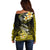 Hawaii Off Shoulder Sweater Polynesian Shark with Kakau Yellow Version LT01 - Polynesian Pride