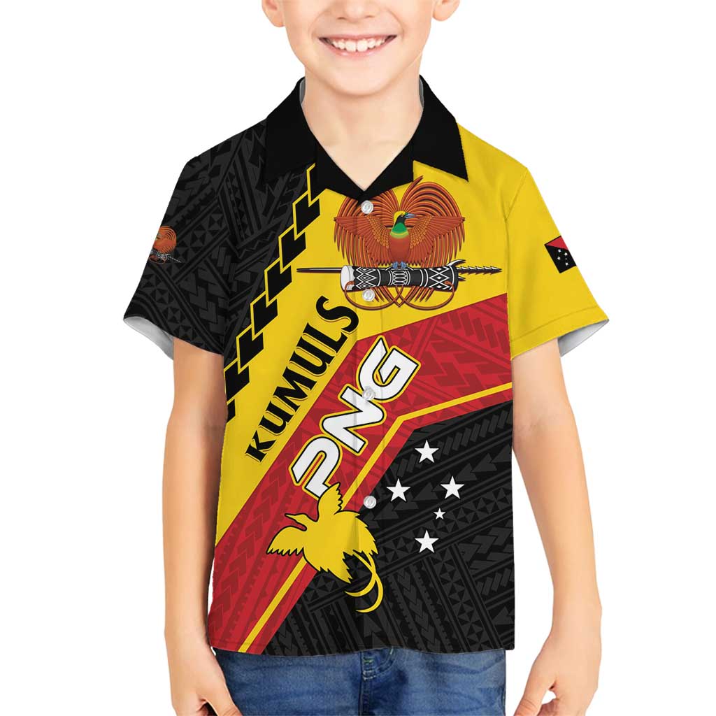 Custom PNG Family Matching Off Shoulder Maxi Dress and Hawaiian Shirt The Kumuls Are On A Roll LT01 Son's Shirt Black - Polynesian Pride