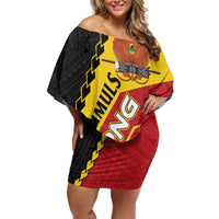 Custom PNG Family Matching Off Shoulder Short Dress and Hawaiian Shirt The Kumuls Are On A Roll LT01 Mom's Dress Black - Polynesian Pride