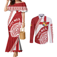 Custom Tonga Rugby Mate Maa Couples Matching Mermaid Dress and Long Sleeve Button Shirt Ngatu Pattern