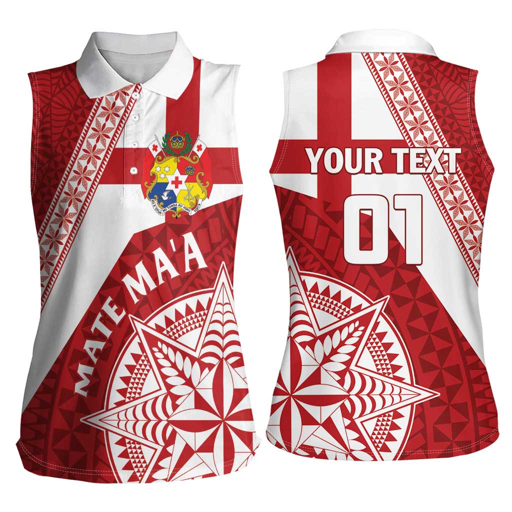 Custom Tonga Rugby Mate Maa Women Sleeveless Polo Shirt Ngatu Pattern