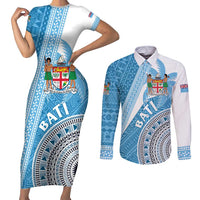 Custom Fiji Rugby Bati Couples Matching Short Sleeve Bodycon Dress and Long Sleeve Button Shirt Tapa Pattern