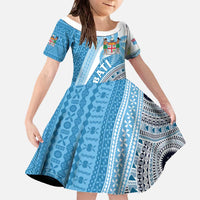 Custom Fiji Rugby Bati Family Matching Off The Shoulder Long Sleeve Dress and Hawaiian Shirt Tapa Pattern LT01 Daughter's Dress Blue - Polynesian Pride