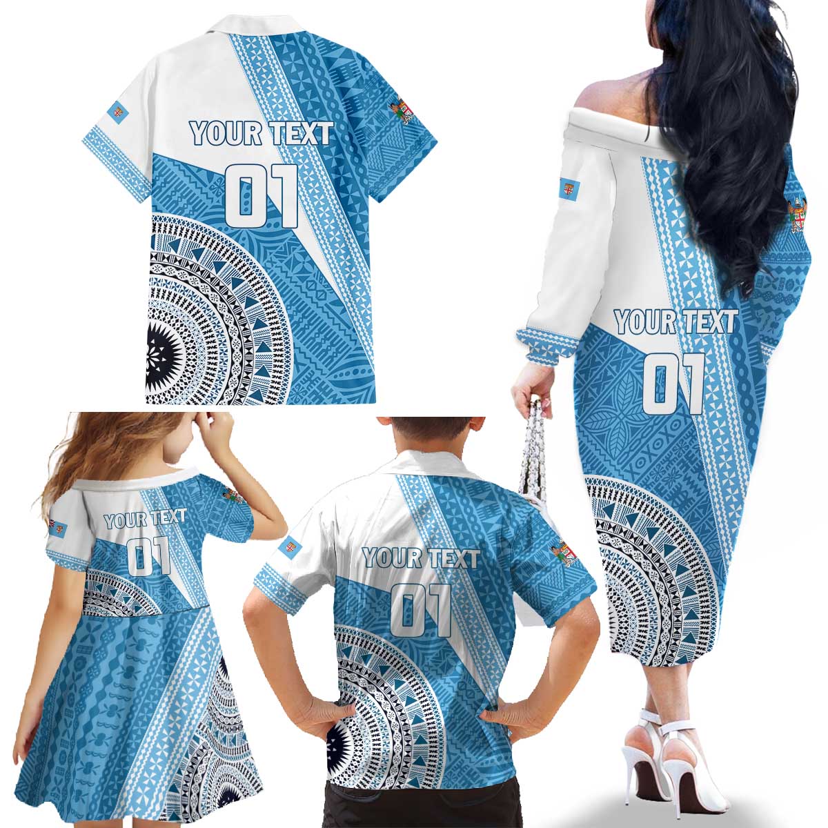 Custom Fiji Rugby Bati Family Matching Off The Shoulder Long Sleeve Dress and Hawaiian Shirt Tapa Pattern LT01 - Polynesian Pride