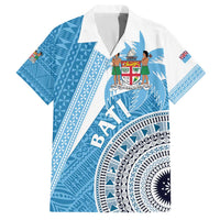 Custom Fiji Rugby Bati Family Matching Off The Shoulder Long Sleeve Dress and Hawaiian Shirt Tapa Pattern LT01 Dad's Shirt - Short Sleeve Blue - Polynesian Pride