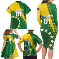 Custom Cook Islands Rugby Kukis Family Matching Long Sleeve Bodycon Dress and Hawaiian Shirt Circle Stars LT01 - Polynesian Pride