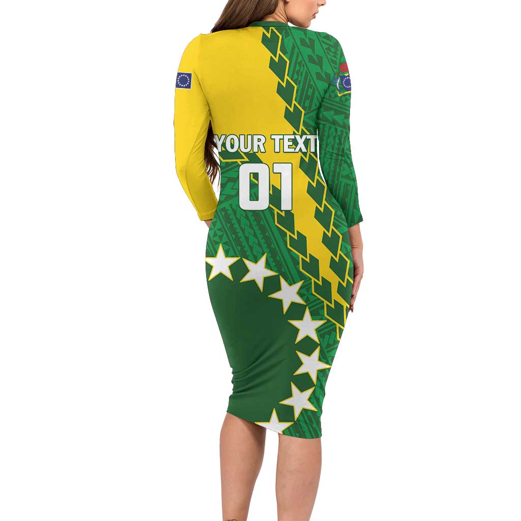 Custom Cook Islands Rugby Kukis Family Matching Long Sleeve Bodycon Dress and Hawaiian Shirt Circle Stars LT01 - Polynesian Pride