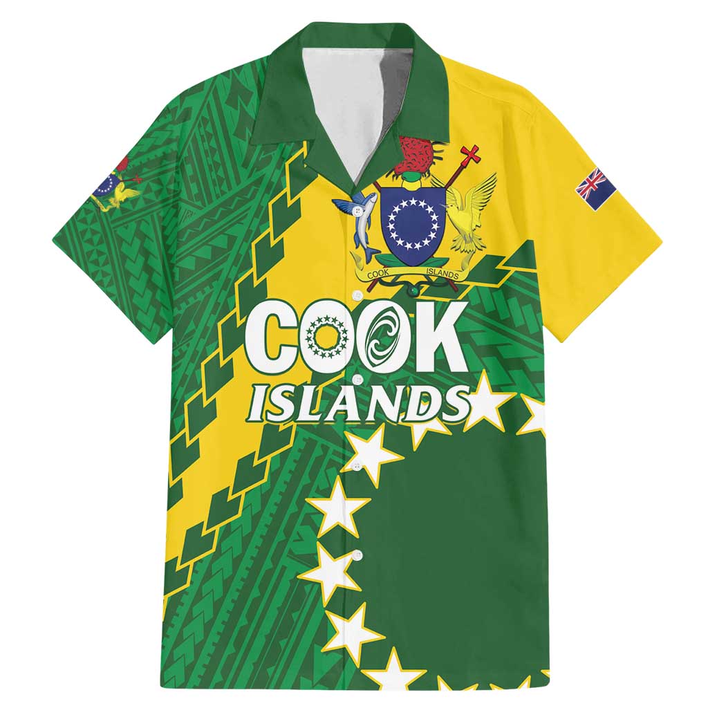 Custom Cook Islands Rugby Kukis Family Matching Mermaid Dress and Hawaiian Shirt Circle Stars LT01 Dad's Shirt - Short Sleeve Green - Polynesian Pride