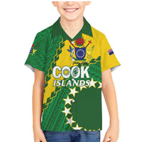 Custom Cook Islands Rugby Kukis Family Matching Mermaid Dress and Hawaiian Shirt Circle Stars LT01 Son's Shirt Green - Polynesian Pride