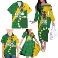 Custom Cook Islands Rugby Kukis Family Matching Off The Shoulder Long Sleeve Dress and Hawaiian Shirt Circle Stars LT01 - Polynesian Pride
