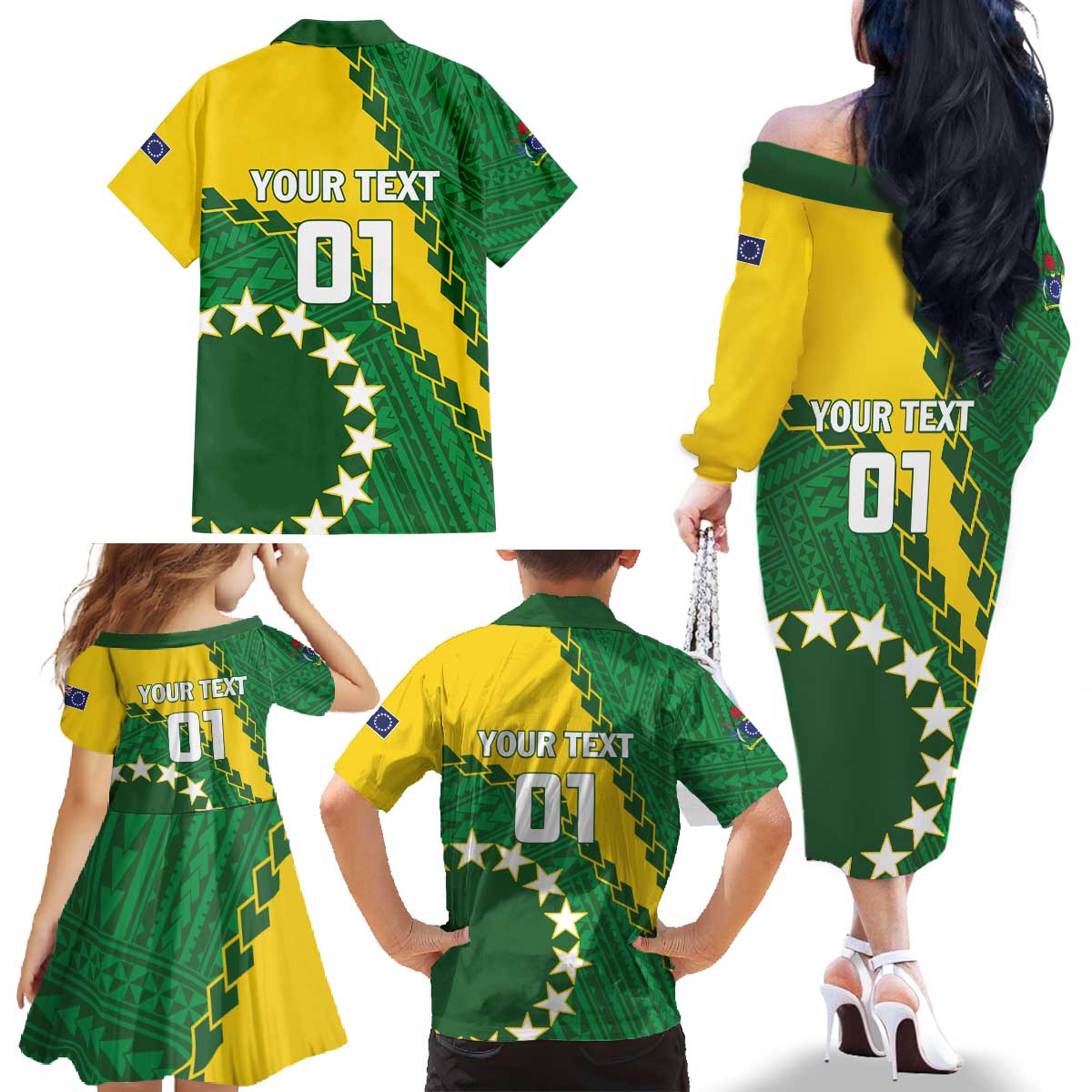 Custom Cook Islands Rugby Kukis Family Matching Off The Shoulder Long Sleeve Dress and Hawaiian Shirt Circle Stars LT01 - Polynesian Pride