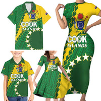 Custom Cook Islands Rugby Kukis Family Matching Short Sleeve Bodycon Dress and Hawaiian Shirt Circle Stars LT01 - Polynesian Pride