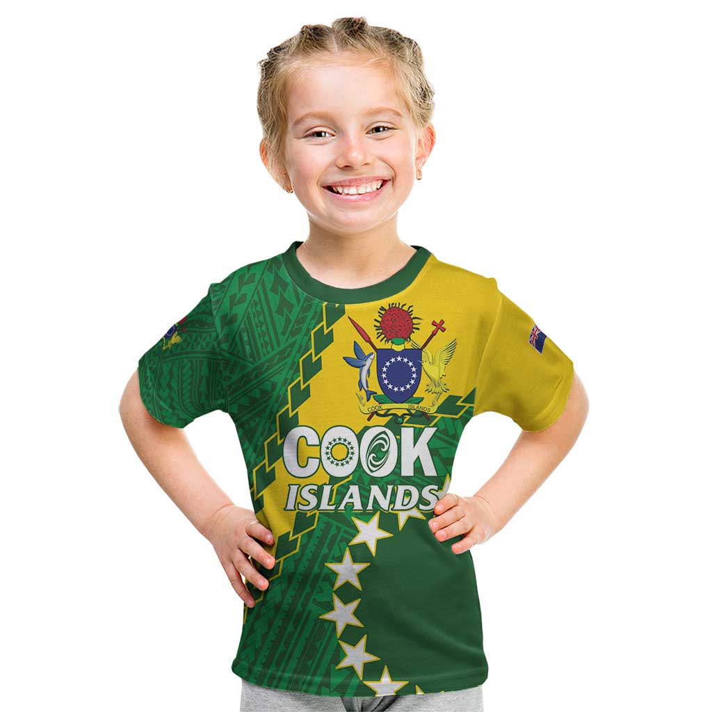 Custom Cook Islands Rugby Kukis Kid T Shirt Circle Stars