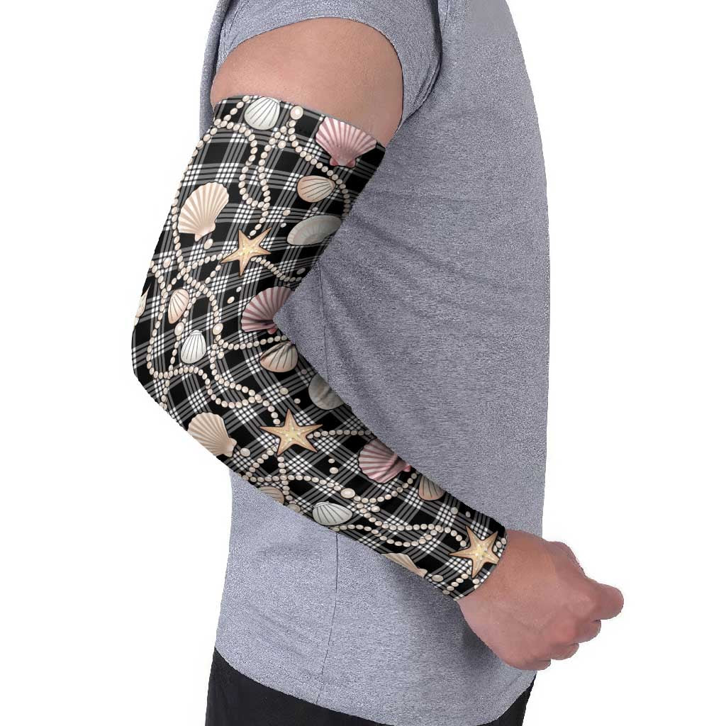 Hawaiian Ocean Seashells Arm Sleeves Black Palaka Pattern