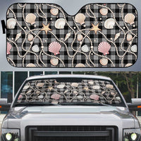 Hawaiian Ocean Seashells Auto Sun Shade Black Palaka Pattern